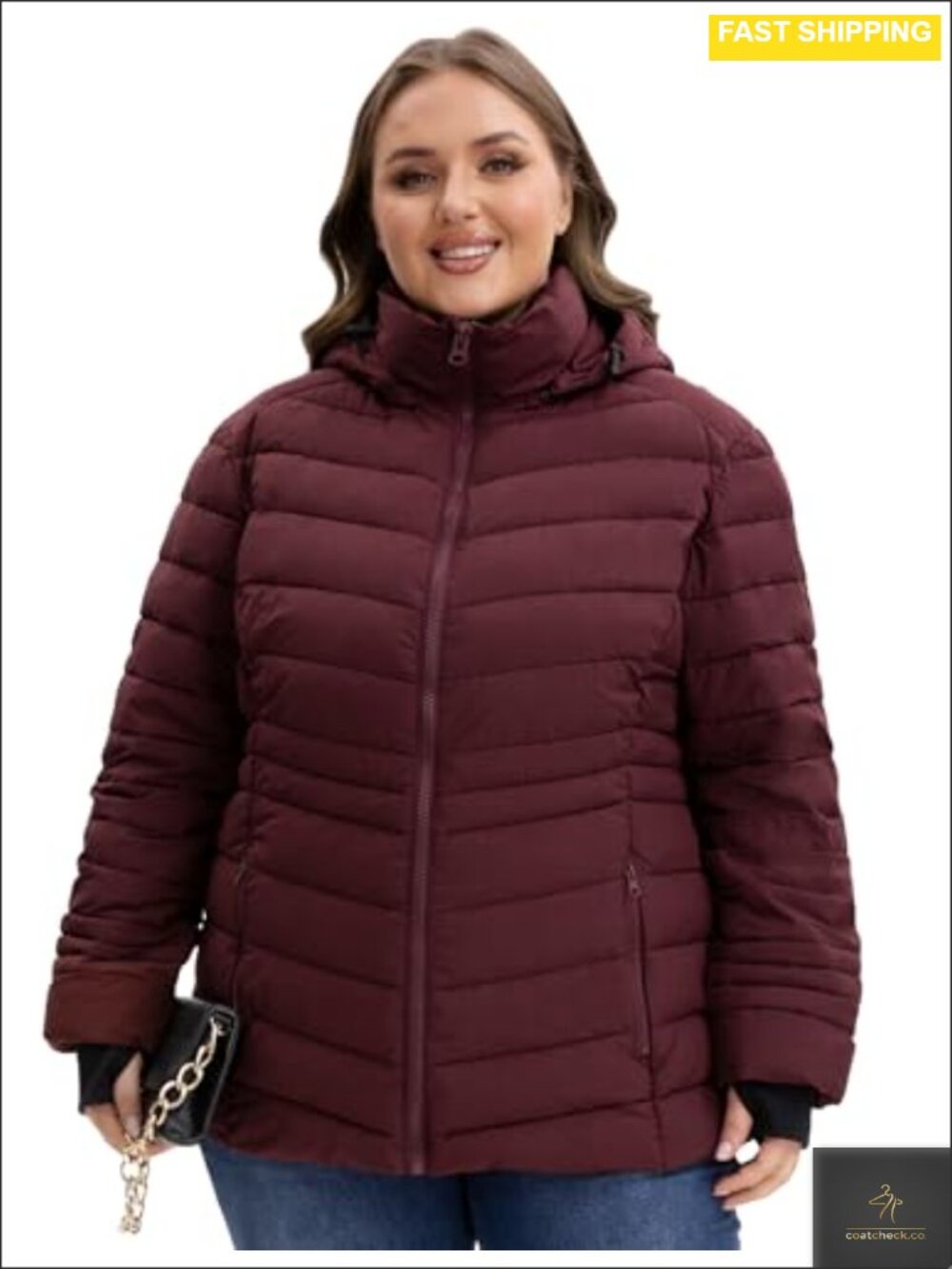 Plus Size Lightweight Puffer Jacket Windproof Down Alternative Coat